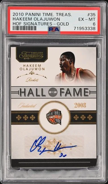 2010-11 Panini Hakeem Olajuwon Timeless Treasures HOF Signatures Gold# #35 card image