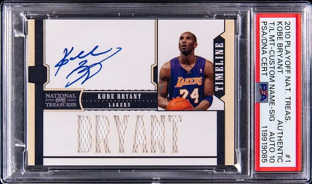 2010-11 Panini Playoff Kobe Bryant National Treasures Timeline Materials Custom Name Signature #1 card image