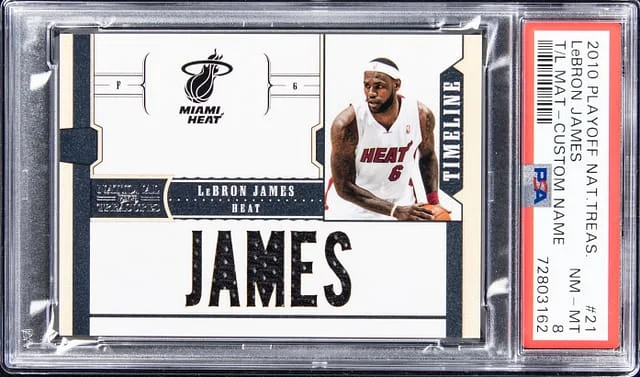2010-11 Panini Playoff LeBron James National Treasures Timeline Materials Custom Name #21 card image