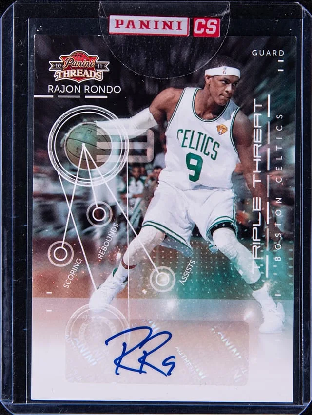 2010-11 Panini Rajon Rondo Threads Triple Threat Autograph #7 card image