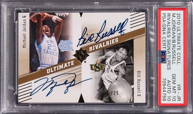 2010-11 UD Ultimate Collection Michael Jordan/Bill Russell Rivalries Signatures #R-JR card image