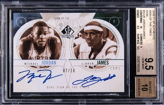 2010-11 Upper Deck SP Authentic Michael Jordan/LeBron James Dual Sign Of The Times Dual #S2-JR card image