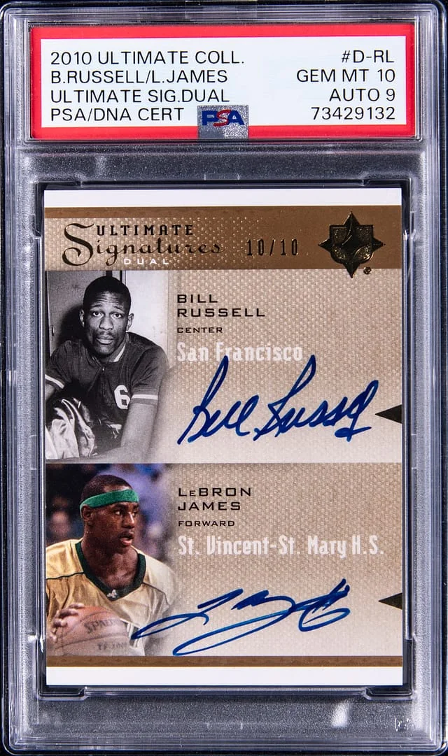 2010-11 Upper Deck Ultimate Collection Bill Russell/LeBron James Signatures Dual #D-RL card image