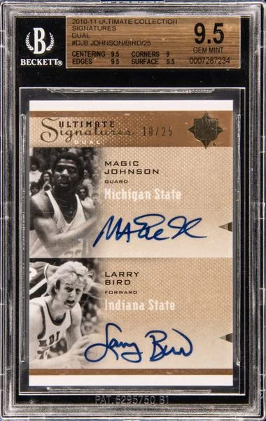 2010-11 Upper Deck Ultimate Collection Larry Bird/Magic Johnson Ultimate Signatures Dual #D-JB card image