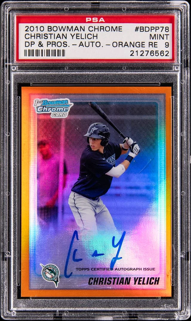 2010 Bowman Chrome Draft Christian Yelich Picks & Prospects Autograph Orange Refractor #BDPP78 card image