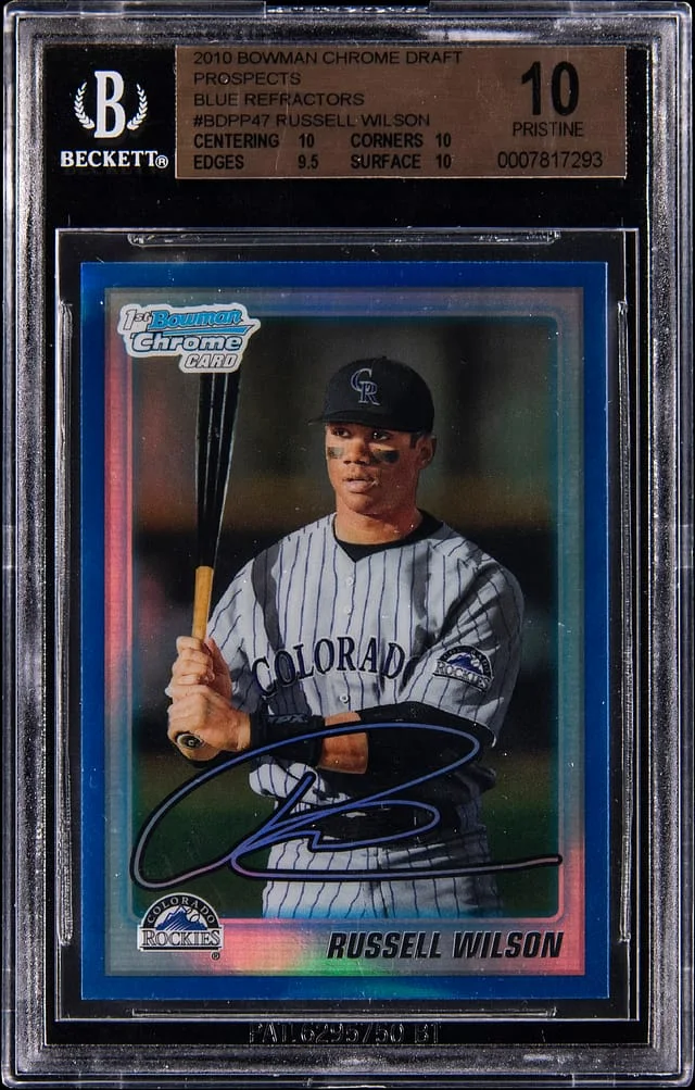 2010 Bowman Chrome Draft Russell Wilson Prospects Blue Refractor #BDPP47 card image