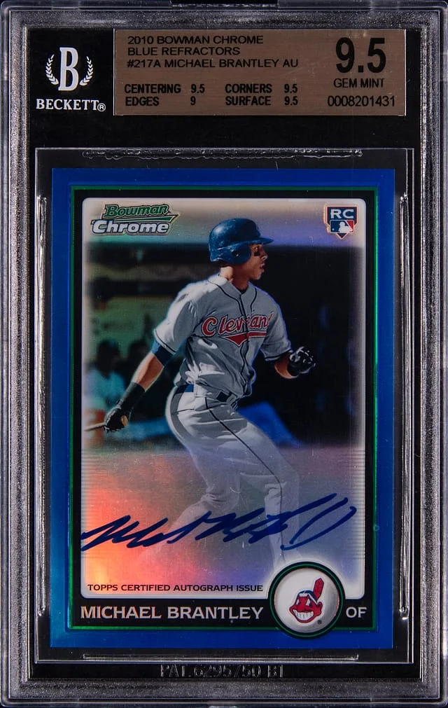 2010 Bowman Chrome Michael Brantley Autograph Blue Refractor #217 card image