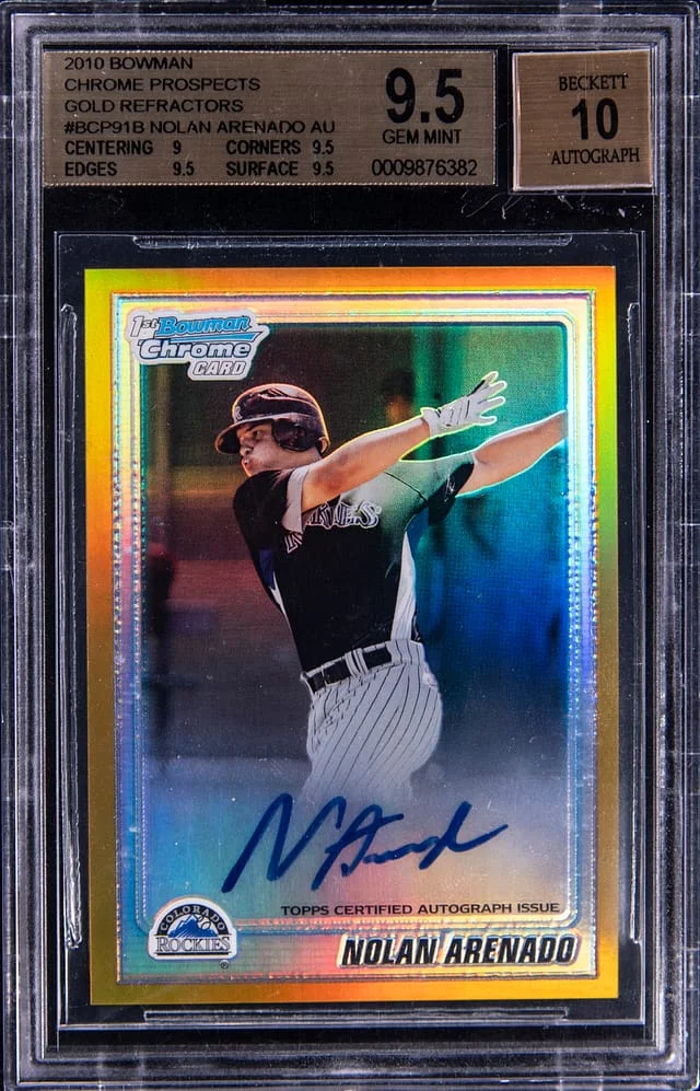 2010 Bowman Chrome Nolan Arenado Prospect Autograph Gold Refractor #BCP91B card image