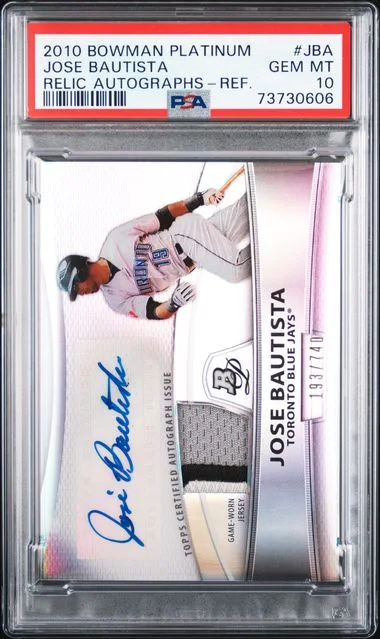 2010 Bowman Platinum Jose Bautista Relic Autographs Refractor #PAR-JBA card image