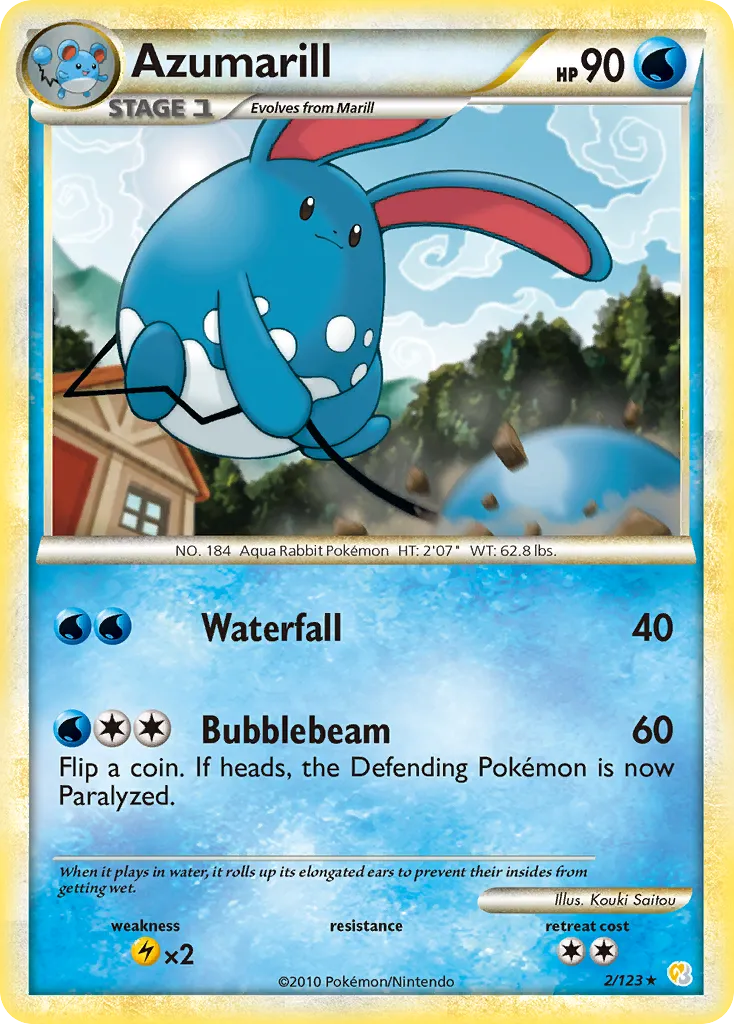 2010 HeartGold & SoulSilver Azumarill Rare Holo #002/123 Rare Holo card image
