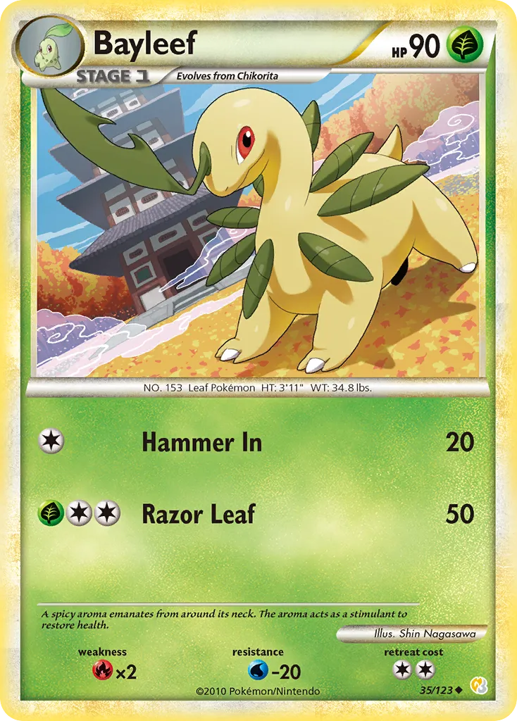 2010 HeartGold & SoulSilver Bayleef Uncommon #035/123 Uncommon card image