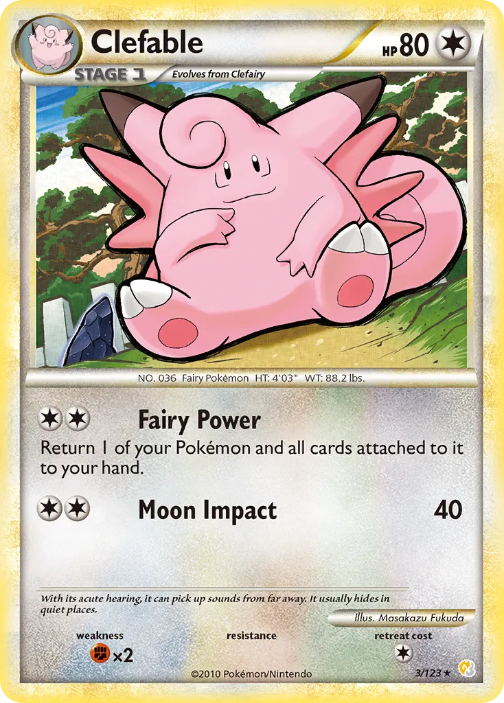 2010 HeartGold & SoulSilver Clefable Rare Holo #003/123 Rare Holo card image