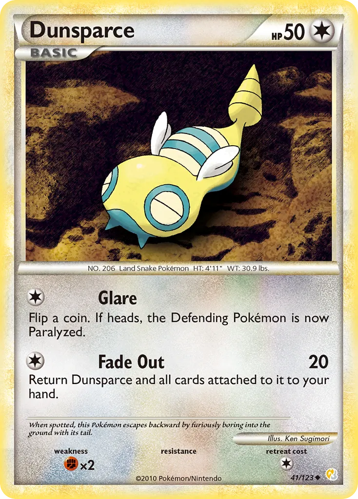 2010 HeartGold & SoulSilver Dunsparce Uncommon #041/123 Uncommon card image