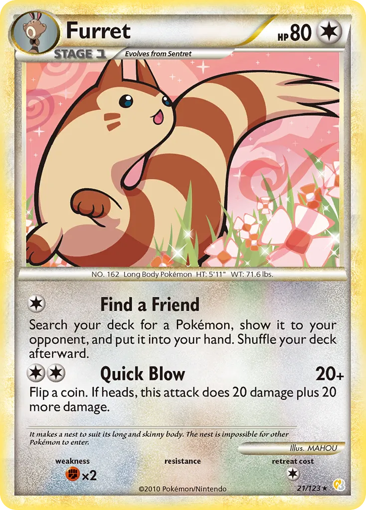 2010 HeartGold & SoulSilver Furret Rare #021/123 Rare card image