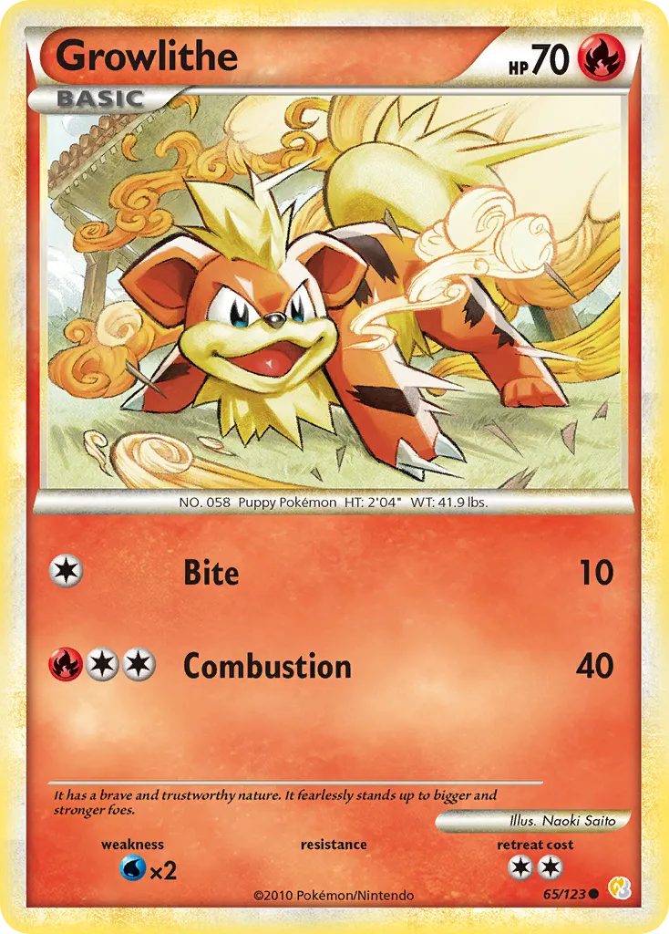2010 HeartGold & SoulSilver Growlithe Common #065/123 Common card image