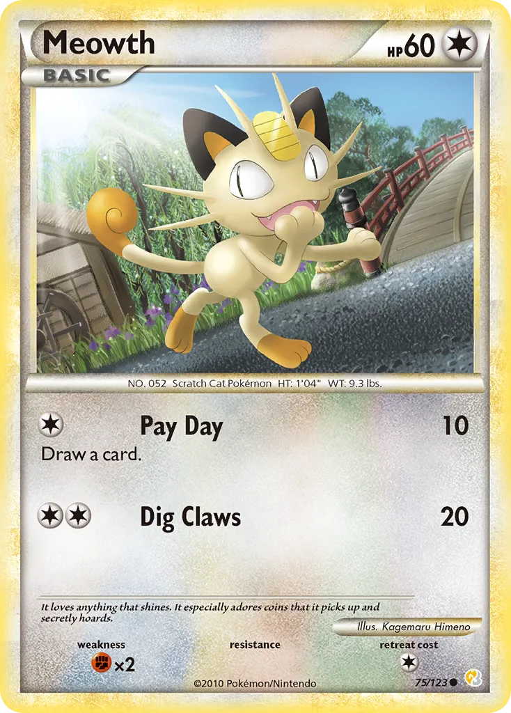 2010 HeartGold & SoulSilver Meowth Common #075/123 Common card image