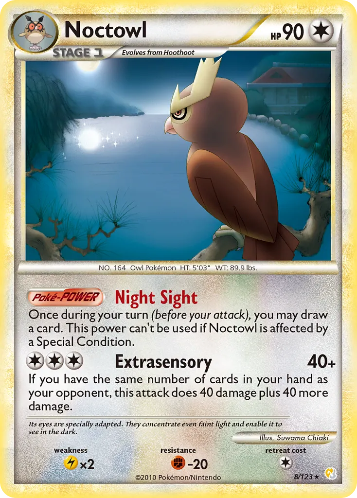 2010 HeartGold & SoulSilver Noctowl Rare Holo #008/123 Rare Holo card image