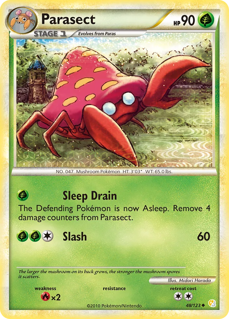 2010 HeartGold & SoulSilver Parasect Uncommon #048/123 Uncommon card image