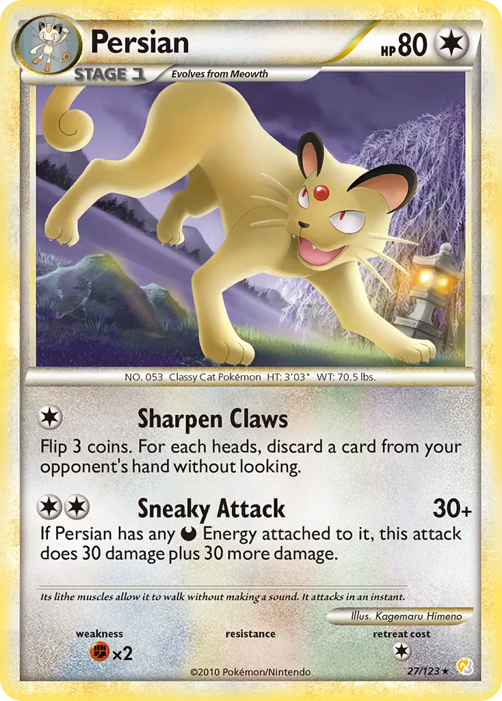 2010 HeartGold & SoulSilver Persian Rare #027/123 Rare card image