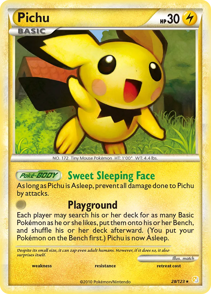 2010 HeartGold & SoulSilver Pichu Rare #028/123 Rare card image