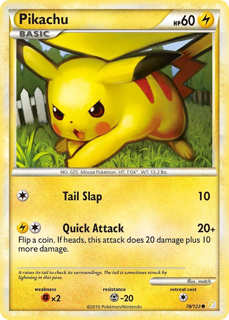 2010 HeartGold & SoulSilver Pikachu Common #078/123 Common card image