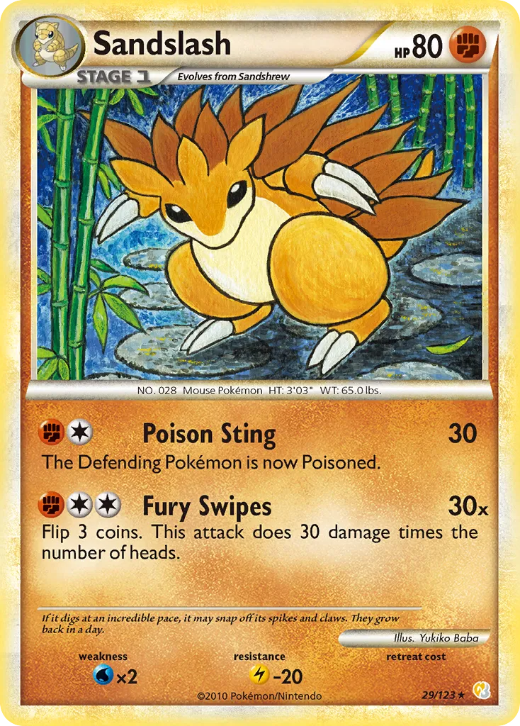 2010 HeartGold & SoulSilver Sandslash Rare #029/123 Rare card image