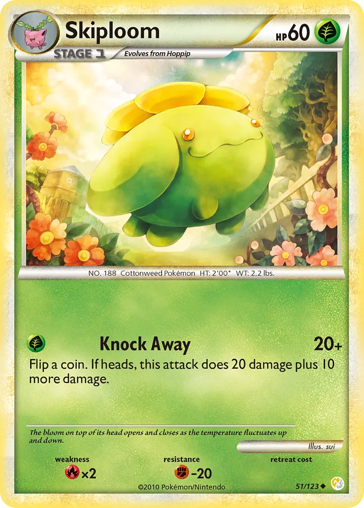 2010 HeartGold & SoulSilver Skiploom Uncommon #051/123 Uncommon card image