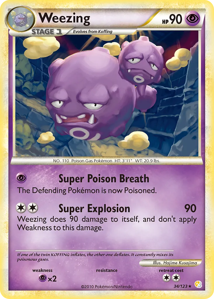 2010 HeartGold & SoulSilver Weezing Rare #034/123 Rare card image