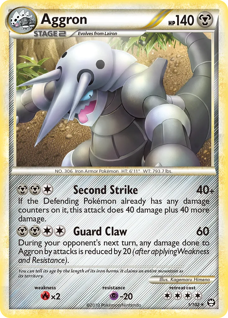 2010 HS—Triumphant Aggron Rare Holo #001/102 Rare Holo card image