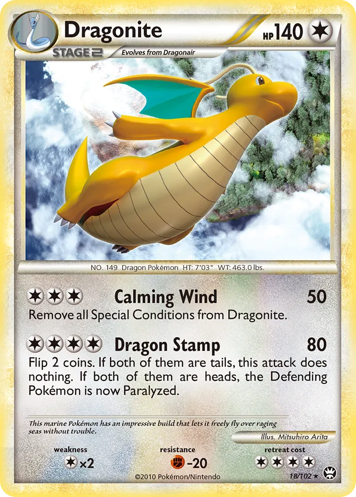 2010 HS—Triumphant Dragonite Rare #018/102 Rare card image