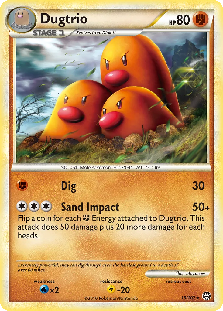 2010 HS—Triumphant Dugtrio Rare #019/102 Rare card image