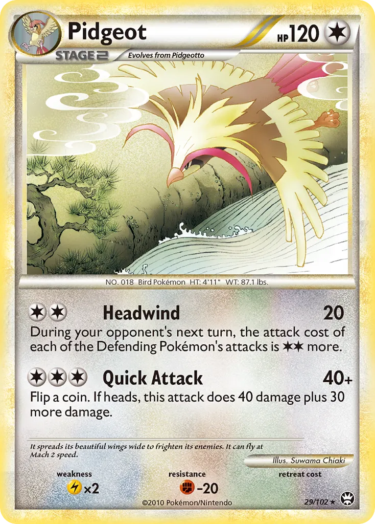 2010 HS—Triumphant Pidgeot Rare #029/102 Rare card image