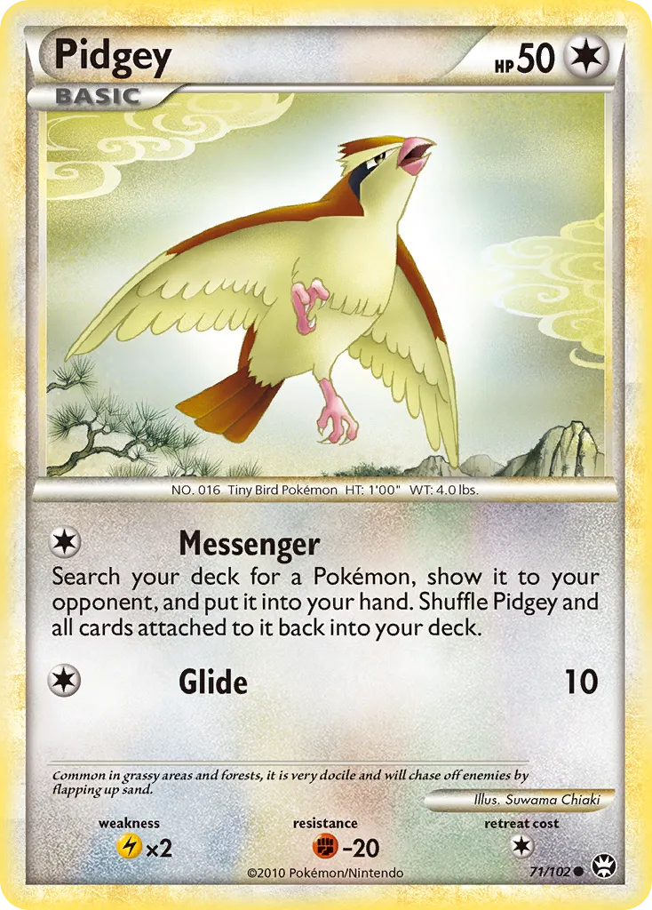 2010 HS—Triumphant Pidgey Common #071/102 Common card image
