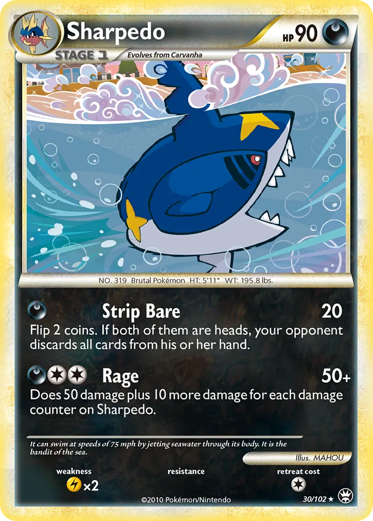2010 HS—Triumphant Sharpedo Rare #030/102 Rare card image