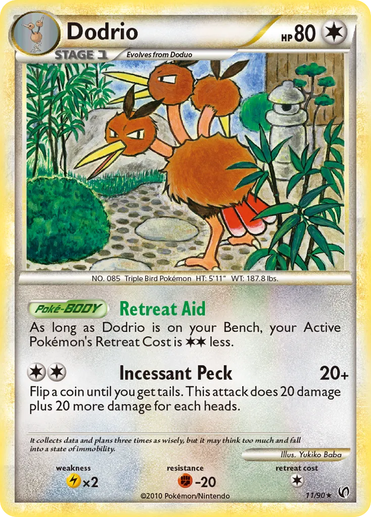 2010 HS—Undaunted Dodrio Rare #11/90 Rare card image