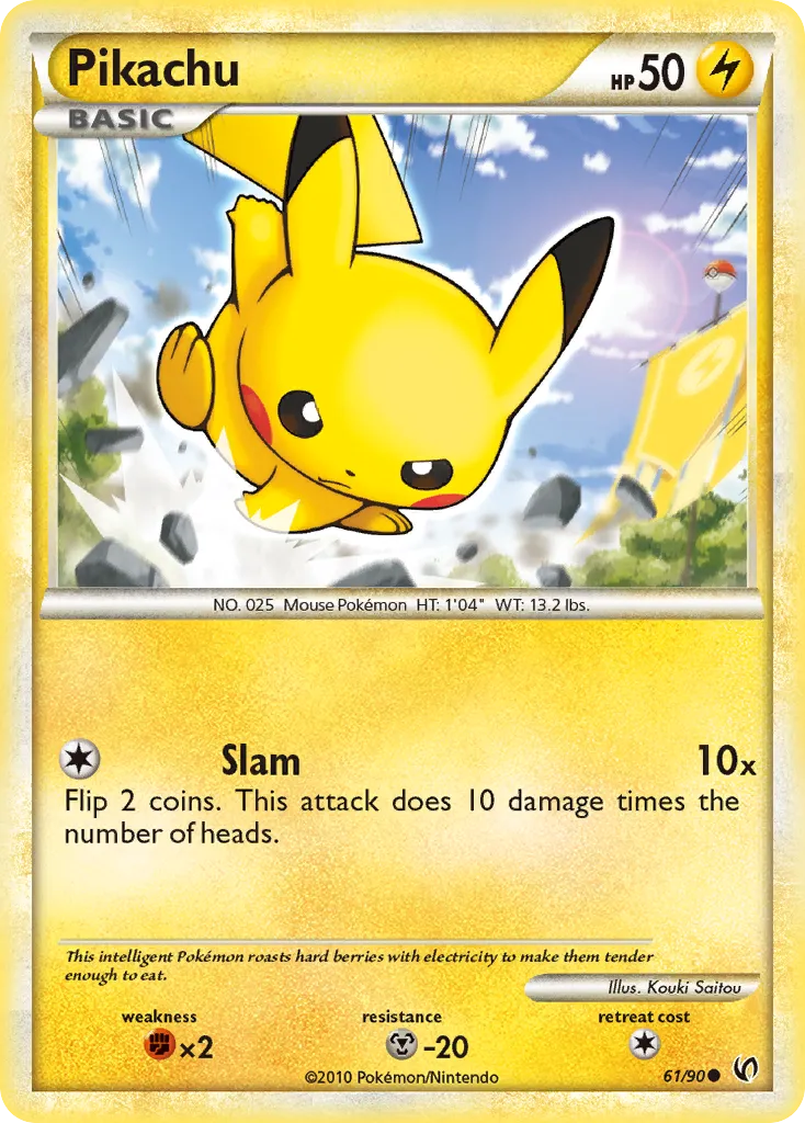 2010 HS—Undaunted Pikachu Common #61/90 Common card image
