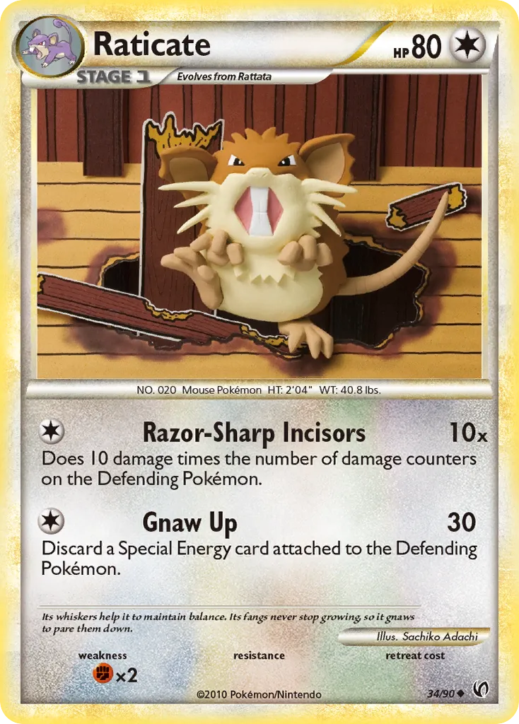 2010 HS—Undaunted Raticate Uncommon #34/90 Uncommon card image