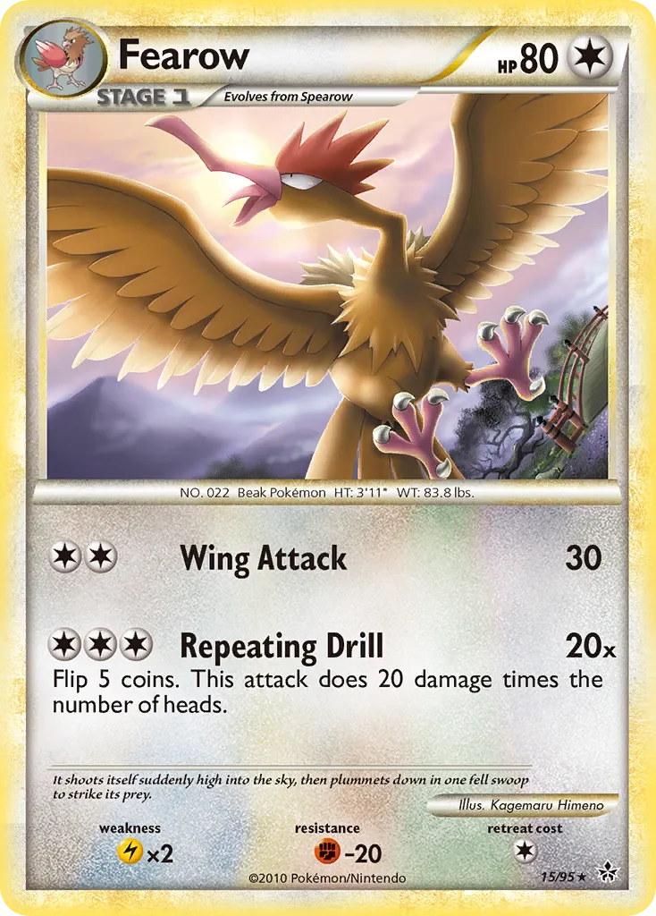 2010 HS—Unleashed Fearow Rare #15/95 Rare card image