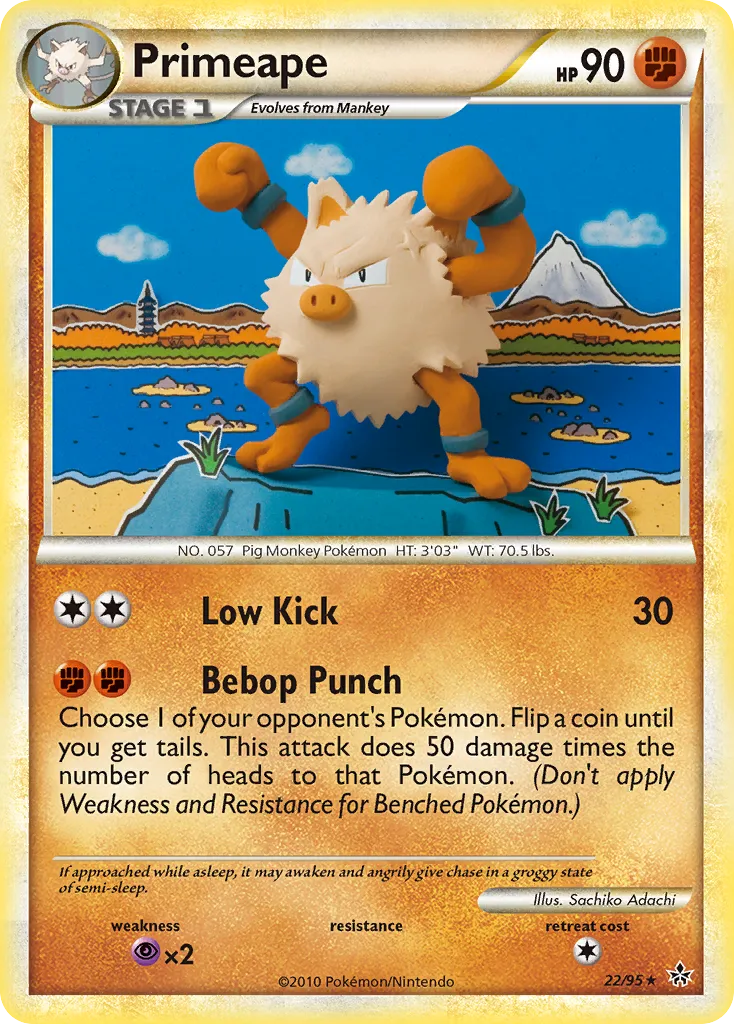 2010 HS—Unleashed Primeape Rare #22/95 Rare card image