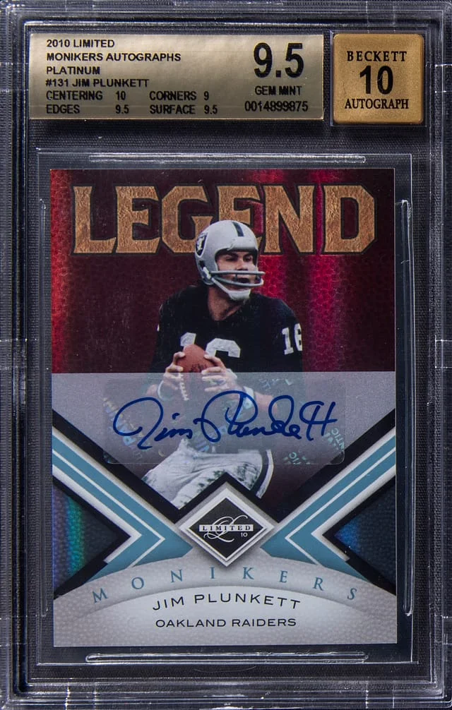 2010 Limited Monikers Autograph Platinum Jim Plunkett #131 card image