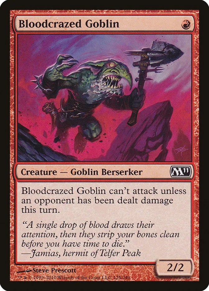 2010 Magic 2011 Bloodcrazed Goblin common #125 common card image