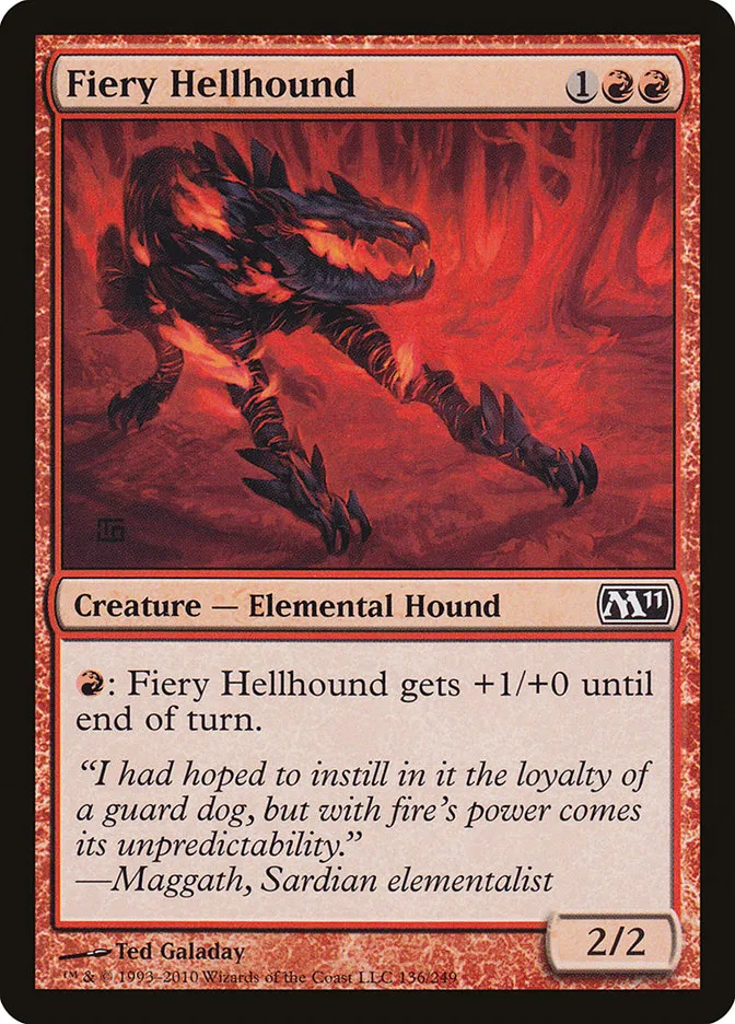 2010 Magic 2011 Fiery Hellhound common #136 common card image