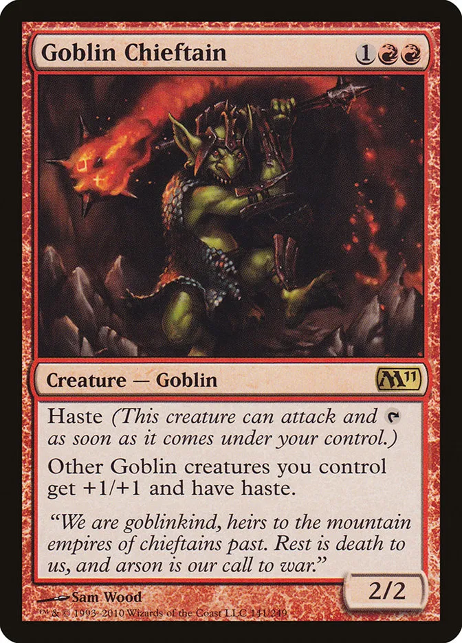 2010 Magic 2011 Goblin Chieftain rare #141 rare card image
