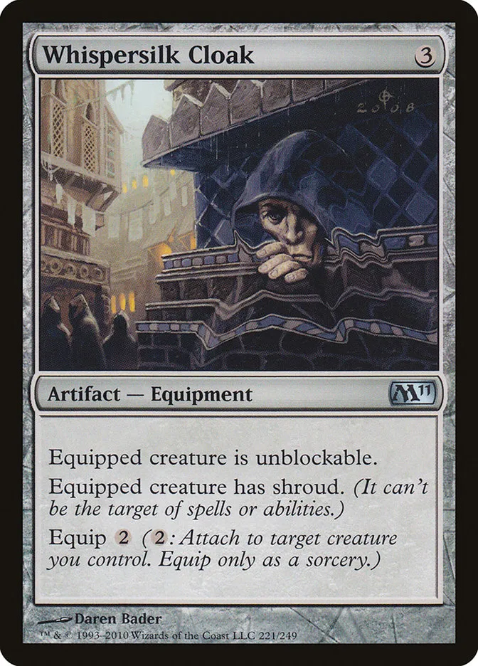 2010 Magic 2011 Whispersilk Cloak #221 uncommon card image
