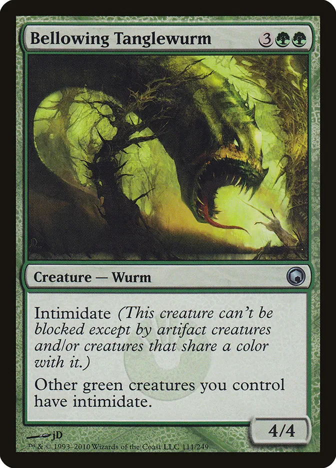 2010 Scars of Mirrodin Bellowing Tanglewurm #111 uncommon card image