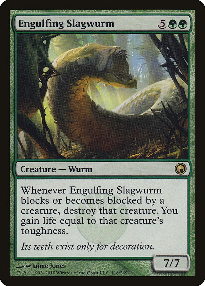 2010 Scars of Mirrodin Engulfing Slagwurm #118 rare card image
