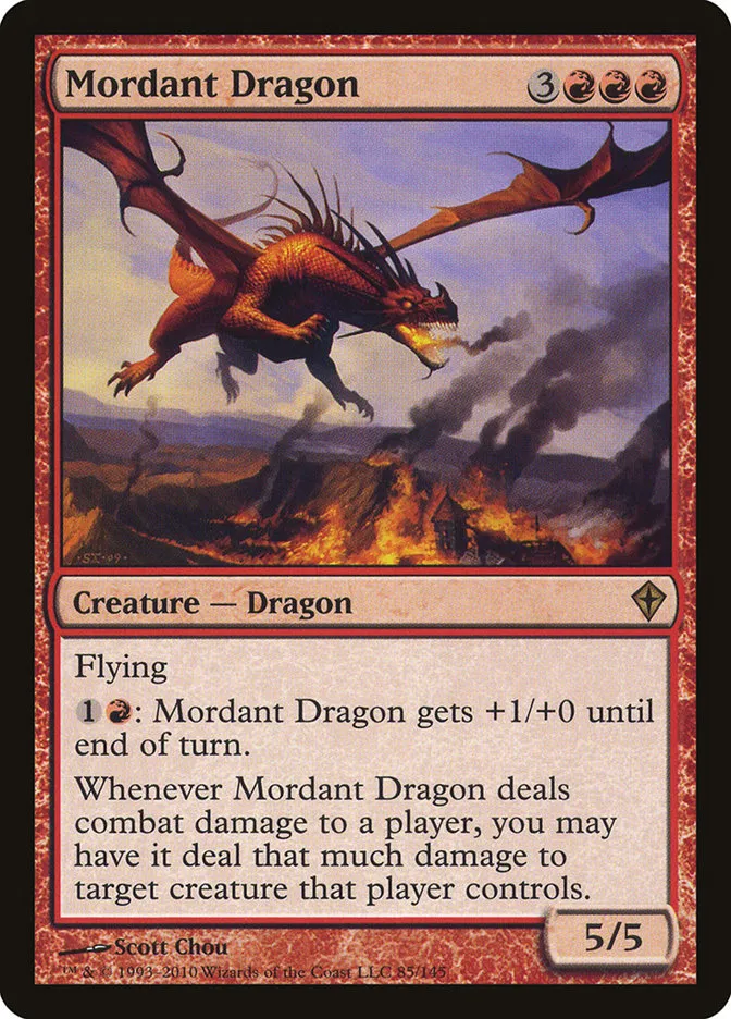 2010 Worldwake Mordant Dragon #85 rare card image