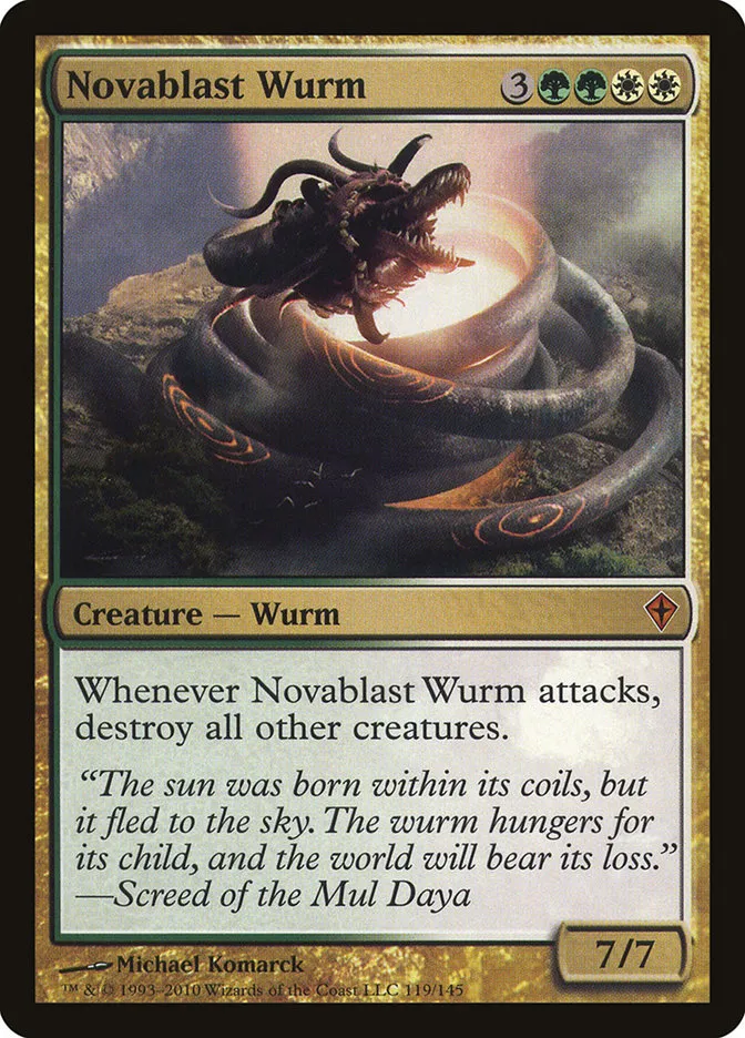 2010 Worldwake Novablast Wurm #119 mythic card image