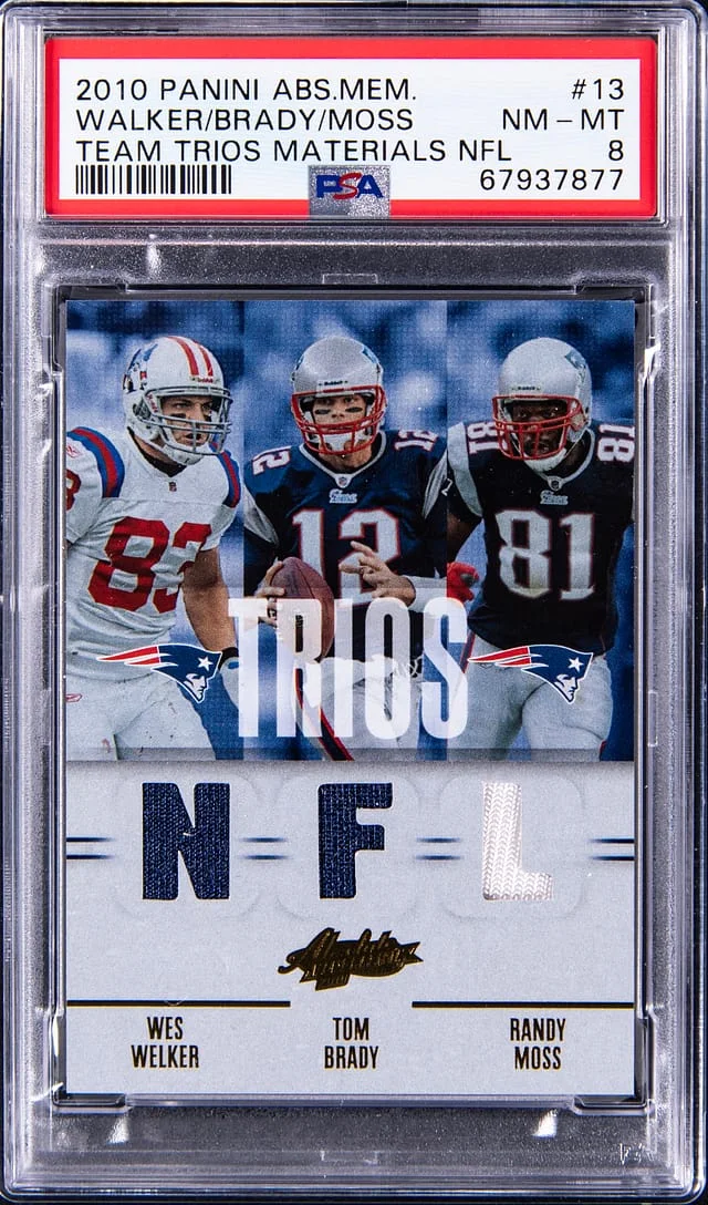 2010 Panini Absolute Welker/Brady/Moss Memorabilia Team Trios Materials NFL #13 card image