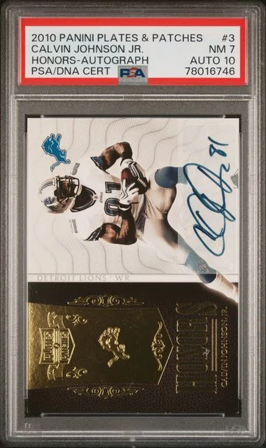 2010 Panini Calvin Johnson Plates & Patches Honors Autograph #3 card image